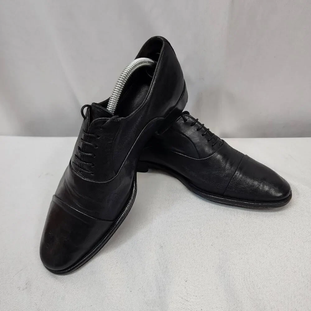 Bruno Magli Maioco Oxford Men's 8 Black Leather Cap Toe Dress Shoes